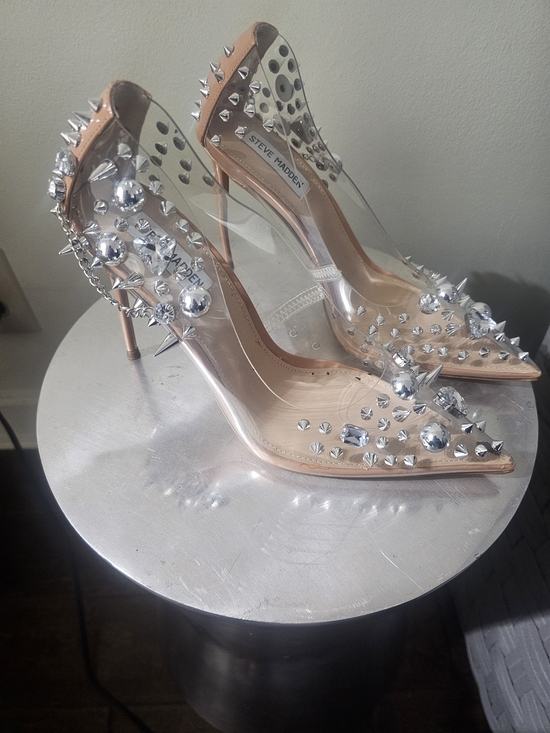 Steve Madden Shoes - Steve Madden Embellished Clear Pointed-Toe Pumps – Size 10